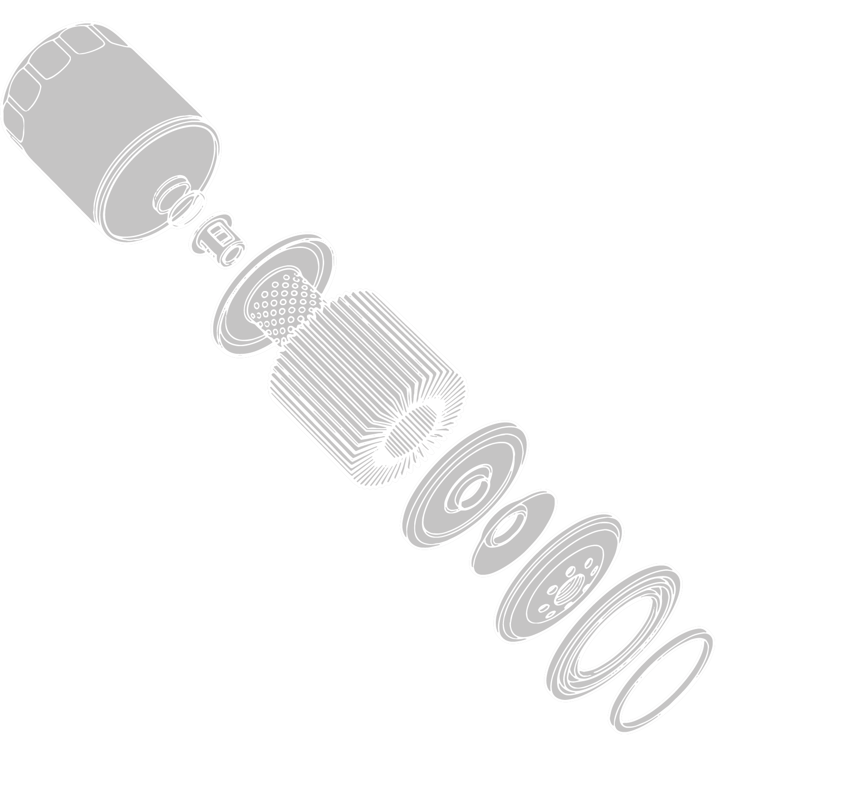Ilustración técnica del despiece del filtro de aceite GMQ