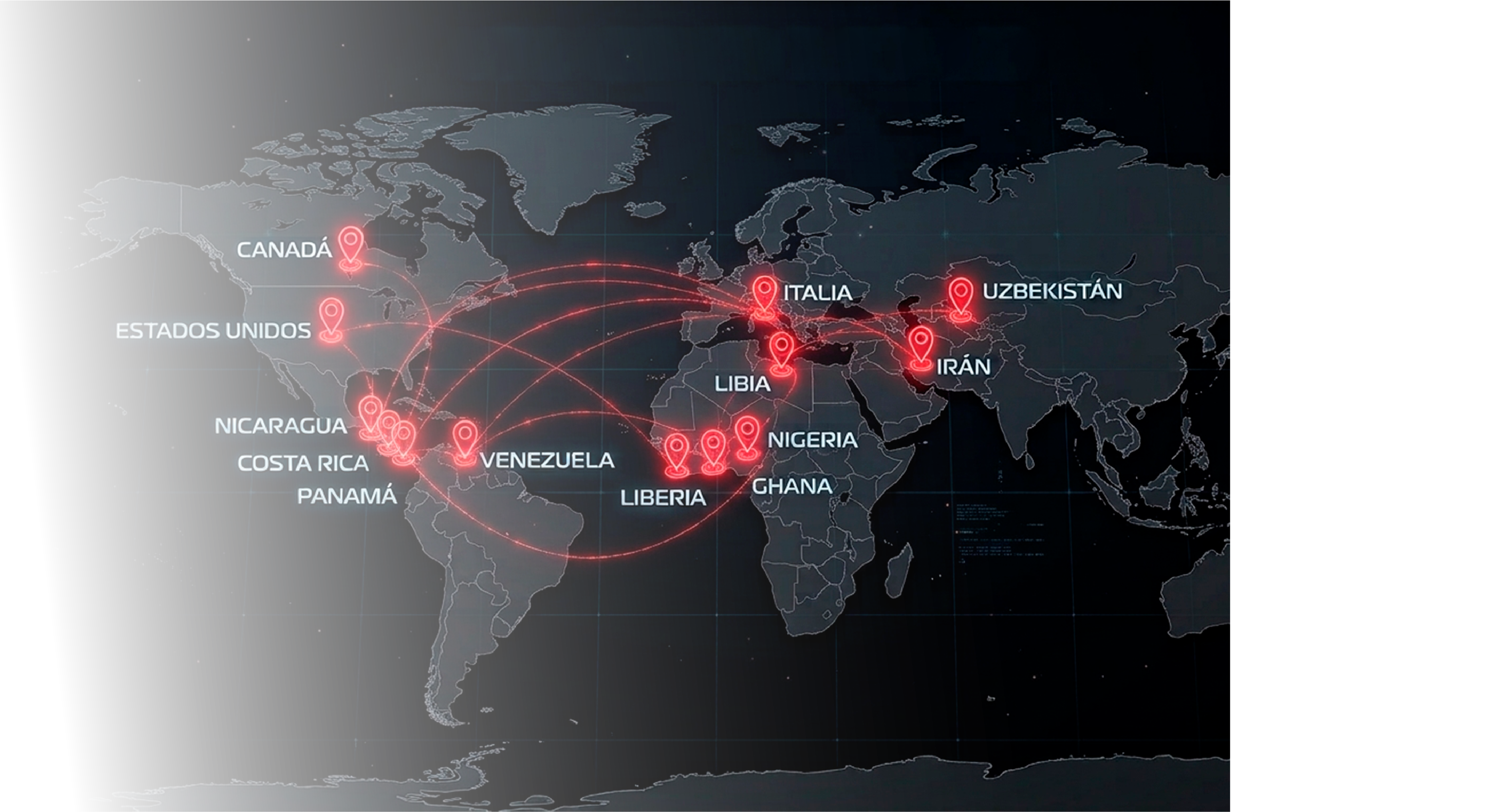 Mapa de presencia internacional de GMQ en 13 países